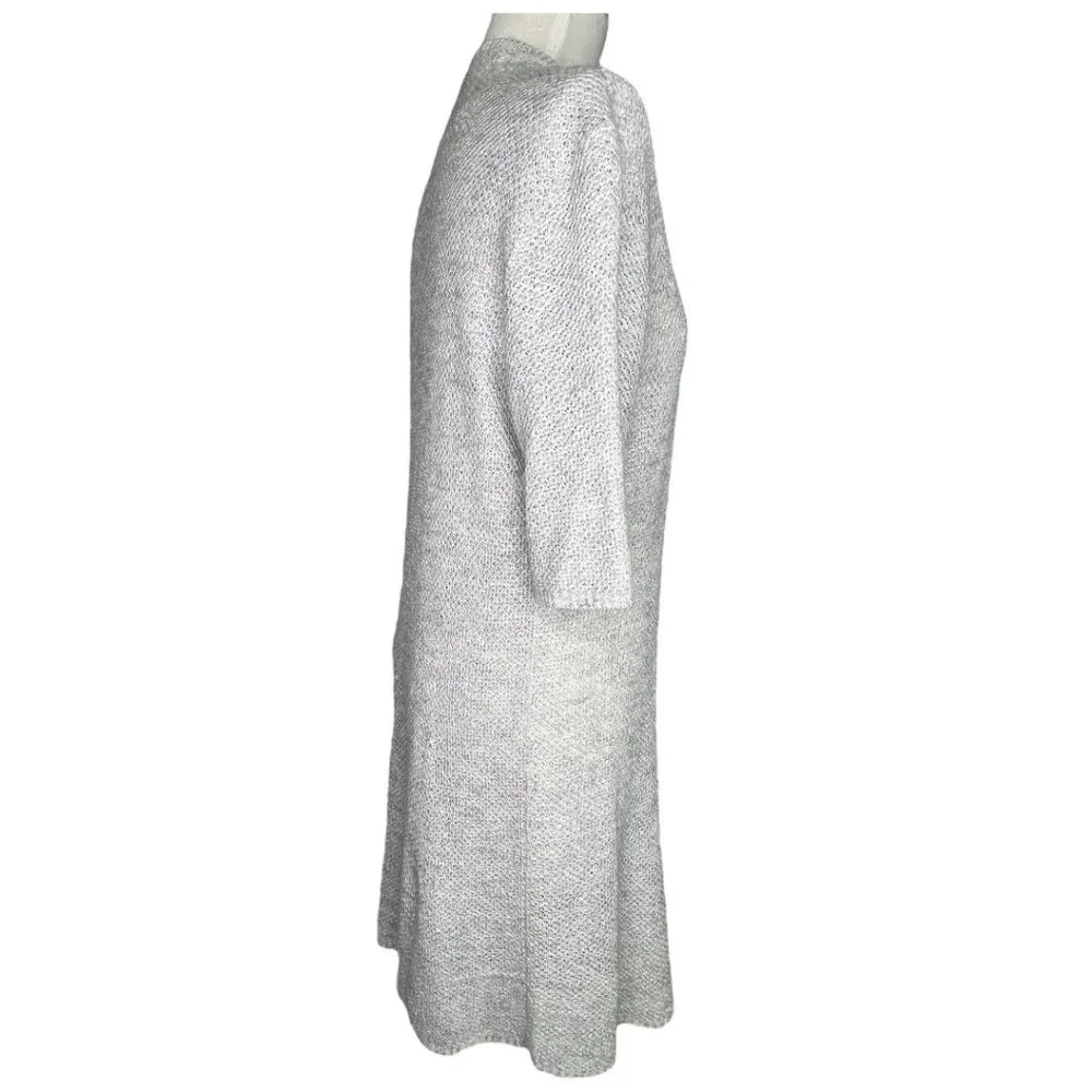Eileen Fisher Open Front Long Tunic Knit Top Short Sleeves Cream Size S